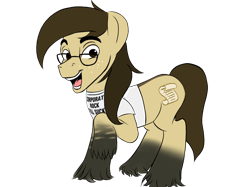 Size: 2732x2048 | Tagged: safe, artist:mindoflupe, derpibooru import, oc, oc only, oc:bay mac, earth pony, pony, 2022 community collab, clothes, cute, derpibooru community collaboration, dorsal stripe, dun, earth pony oc, glasses, high res, looking at you, male, ocbetes, open mouth, open smile, primitive markings, raised hoof, raised leg, shirt, simple background, smiling, smiling at you, solo, stallion, transparent background, unshorn fetlocks