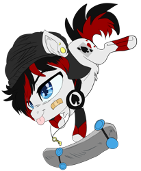 Size: 2224x2696 | Tagged: safe, artist:malicious-demi, derpibooru import, oc, oc only, earth pony, pony, balancing, bandage, chibi, earth pony oc, jewelry, male, necklace, not blackjack, simple background, skateboard, solo, stallion, transparent background