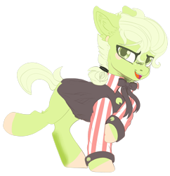 Size: 2409x2490 | Tagged: safe, artist:malicious-demi, derpibooru import, oc, oc only, earth pony, pony, clothes, earth pony oc, raised hoof, raised leg, simple background, smiling, solo, transparent background