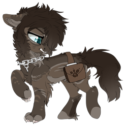 Size: 2466x2431 | Tagged: safe, artist:malicious-demi, derpibooru import, oc, oc only, hengstwolf, pony, werewolf, bag, chains, looking back, paw prints, saddle bag, simple background, solo, transparent background