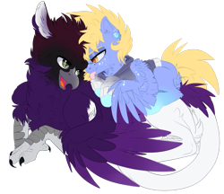 Size: 2632x2279 | Tagged: safe, artist:malicious-demi, derpibooru import, oc, oc only, griffon, pegasus, pony, duo, griffon oc, pegasus oc, simple background, transparent background, wings