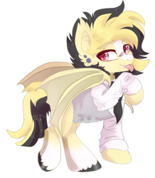 Size: 2289x2619 | Tagged: safe, artist:malicious-demi, derpibooru import, oc, oc only, bat pony, pony, :p, bat pony oc, clothes, licking, simple background, solo, tongue, tongue out, transparent background