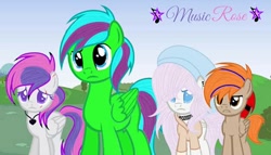 Size: 720x411 | Tagged: safe, artist:musicrouse, derpibooru import, oc, oc:fededash, oc:musicrouse, earth pony, pegasus, clothes, female, hat, hoodie, jewelry, male, mare, necklace, signature, unamused