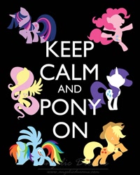 Size: 570x713 | Tagged: safe, artist:angelic-dreams, derpibooru import, applejack, fluttershy, pinkie pie, rainbow dash, rarity, twilight sparkle, unicorn twilight, earth pony, pegasus, pony, unicorn, black background, female, keep calm, keep calm and carry on, mane six, mare, poster, simple background, text, watermark