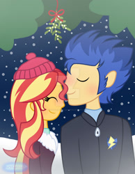 Size: 1280x1649 | Tagged: safe, artist:purplepotato04, derpibooru import, flash sentry, sunset shimmer, equestria girls, female, flashimmer, male, mistletoe, shipping, straight