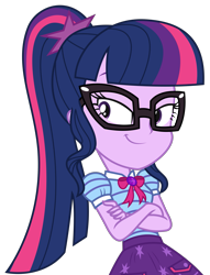 Size: 1891x2481 | Tagged: safe, artist:sketchmcreations, derpibooru import, sci-twi, twilight sparkle, better together, equestria girls, holidays unwrapped, crossed arms, female, geode of telekinesis, glasses, high res, magical geodes, simple background, smiling, smirk, smug, solo, the cider louse fools, transparent background, vector