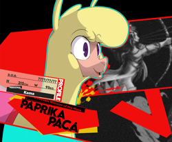 Size: 2323x1917 | Tagged: safe, artist:hitsuji, derpibooru import, paprika paca, them's fightin' herds, community related, persona, persona 4, persona 4 arena, solo, style emulation, text