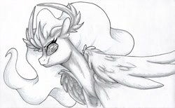 Size: 1659x1023 | Tagged: safe, artist:ask-y, derpibooru import, oc, oc only, changedling, changeling, changedling oc, changeling oc, female, parent:princess luna, parent:thorax, simple background, solo, traditional art, white background