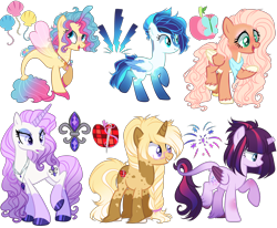 Size: 4000x3300 | Tagged: safe, artist:biitt, artist:gihhbloonde, derpibooru import, oc, oc only, oc:princess aqua pink, oc:sonic blast (ice1517), alicorn, hybrid, pegasus, pony, seapony (g4), unicorn, alicorn oc, bandana, base used, blushing, braid, broken horn, coat markings, colored wings, ear piercing, earring, eyelashes, female, fin wings, fins, freckles, glasses, hoof fluff, horn, icey-verse, interspecies offspring, jewelry, leonine tail, lip piercing, long feather, magical lesbian spawn, mare, necklace, next generation, offspring, open mouth, parent:applejack, parent:big macintosh, parent:fleur-de-lis, parent:fluttershy, parent:pinkie pie, parent:princess skystar, parent:rainbow dash, parent:rarity, parent:soarin', parent:tempest shadow, parent:trenderhoof, parent:twilight sparkle, parents:fleurity, parents:fluttermac, parents:skypie, parents:soarindash, parents:tempestlight, parents:trenderjack, piercing, pinto, raised hoof, raised leg, seashell, seashell necklace, simple background, smiling, solo, tail, transparent background, two toned wings, unshorn fetlocks, wings