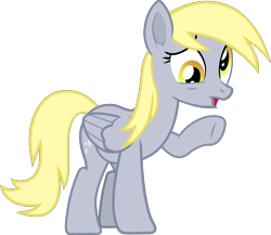 Size: 3462x3000 | Tagged: safe, artist:frownfactory, derpibooru import, derpy hooves, pegasus, pony, slice of life (episode), ear fluff, ears, female, folded wings, full body, high res, mare, open mouth, raised hoof, raised leg, simple background, solo, standing, tail, three quarter view, transparent background, vector, wings