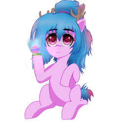 Size: 1234x1228 | Tagged: safe, artist:p+e-n, derpibooru import, oc, oc only, deer, 2022 community collab, deer oc, derpibooru community collaboration, eye clipping through hair, eyebrows, eyebrows visible through hair, female, full body, not izzy moonbow, simple background, sitting, solo, transparent background