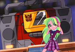 Size: 482x333 | Tagged: safe, artist:xebck, derpibooru import, edit, edited screencap, screencap, lemon zest, equestria girls, friendship games, autobot, blaster, crystal prep academy, crystal prep shadowbolts, female, transformers, vector