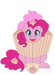 Size: 1503x2048 | Tagged: safe, derpibooru import, pinkie pie, anthro, earth pony, clothes, costume, cupcake, cupcake costume, food, food costume, simple background, solo, white background