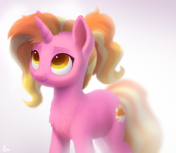Size: 2300x2000 | Tagged: safe, artist:luminousdazzle, derpibooru import, luster dawn, pony, unicorn, g4, chest fluff, cute, digital art, female, high res, looking up, lusterbetes, mare, simple background, smiling, solo