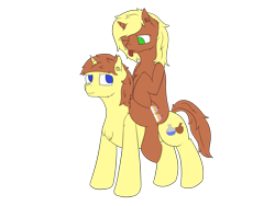 Size: 4000x3000 | Tagged: safe, artist:donnik, derpibooru import, oc, oc only, oc:cream pie, oc:sugar pie, pony, unicorn, 2022 community collab, brother and sister, chest fluff, derpibooru community collaboration, ear fluff, ears, female, male, ponies riding ponies, riding, siblings, simple background, tongue, tongue out, transparent background