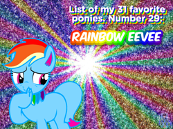 Size: 1024x767 | Tagged: safe, artist:mrstheartist, artist:ravenwolf-bases, oc, oc only, oc:rainbow eevee, pony, friendship is magic, 2021, abstract background, base used, blue body, eevee, eeveelution, equine, female, fictional species, hasbro, mammal, mare, my little pony, nintendo, pokémon, rainbow dash (mlp), solo, solo female, tail