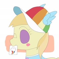 Size: 2048x2048 | Tagged: safe, artist:omelettepony, ponerpics import, oc, pony, female, filly, foal, hat, implied rainbow dash, mouth hold, simple background