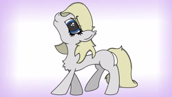 Size: 2560x1440 | Tagged: safe, artist:straighttothepointstudio, derpibooru import, oc, oc:brioche, earth pony, pony, blonde, blonde hair, blue eyes, chest fluff, chin up, ear fluff, ears, female, happy, looking at you, mare, pose, solo