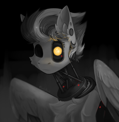 Size: 3425x3508 | Tagged: safe, artist:dorkmark, derpibooru import, oc, oc:alan techard, pegasus, pony, robot, bust, glados, high res, portal, portal (valve), portrait, solo