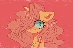 Size: 1242x812 | Tagged: safe, artist:blairvonglitter, derpibooru import, fluttershy, pegasus, pony, bust, chest fluff, female, hair over one eye, looking at you, mare, one ear down, portrait, solo, teary eyes, three quarter view