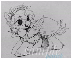 Size: 2048x1665 | Tagged: safe, artist:paipaishuaige, derpibooru import, oc, oc only, alicorn, pony, clothes, dress, glasses, happy, smiling, solo, traditional art, watermark