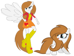 Size: 750x574 | Tagged: safe, artist:gihhbloonde, derpibooru import, oc, oc only, pegasus, pony, equestria girls, base used, boots, clothes, duo, equestria girls-ified, eyelashes, female, high heel boots, looking back, mare, pegasus oc, ponied up, shoes, simple background, skirt, transparent background, wings