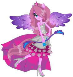 Size: 672x713 | Tagged: safe, alternate version, artist:gihhbloonde, derpibooru import, oc, oc only, oc:music melody, equestria girls, background removed, base used, bow (weapon), clothes, eyelashes, high heels, ponied up, shoes, simple background, skirt, smiling, solo, transparent background, wings