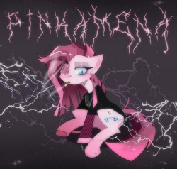 Size: 2048x1952 | Tagged: safe, artist:blairvonglitter, derpibooru import, pinkie pie, earth pony, pony, cigarette, clothes, lidded eyes, pinkamena diane pie, smoking, solo