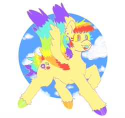 Size: 1231x1156 | Tagged: safe, artist:sugarfrogg_, derpibooru import, oc, oc only, pegasus, colored wings, colored wingtips, flying, smiling, solo, spread wings, wings