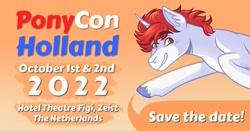 Size: 1200x628 | Tagged: safe, artist:ponyconholland, derpibooru import, oc, oc:stroopwafeltje, unicorn, ponycon holland, solo