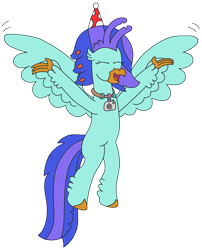Size: 2344x2896 | Tagged: safe, artist:supahdonarudo, derpibooru import, oc, oc only, oc:sea lilly, classical hippogriff, hippogriff, birthday, flying, happy, hat, high res, party hat, simple background, transparent background