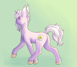 Size: 4000x3500 | Tagged: safe, artist:axidemythe, derpibooru import, oc, oc only, oc:cotton acid, unicorn, ear fluff, ears, green background, hooves, looking at you, looking back, simple background, sketch, solo, walking, walking away