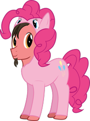 Size: 619x834 | Tagged: safe, artist:mrkat7214, derpibooru exclusive, derpibooru import, pinkie pie, oc, oc:ace play, earth pony, pony, 2022 community collab, clothes, cosplay, costume, derpibooru community collaboration, facial hair, goatee, looking at you, male, pinkie suit, ponysuit, simple background, solo, stallion, transparent background, vector