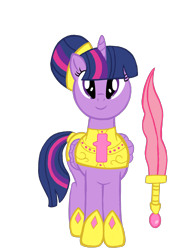 Size: 3218x4096 | Tagged: safe, artist:turnaboutart, derpibooru import, twilight sparkle, twilight sparkle (alicorn), alicorn, alternate hairstyle, alternate tailstyle, armor, hair bun, hairband, looking forward, magic sword, simple background, solo, sword, tail, transparent background, weapon, xenoblade chronicles 2