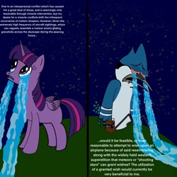 Size: 2048x2048 | Tagged: safe, derpibooru import, twilight sparkle, twilight sparkle (alicorn), alicorn, cigarette, crossover, crossover shipping, crying, female, male, mordecai, mordetwi, regular show, shipping, straight, verbose meme