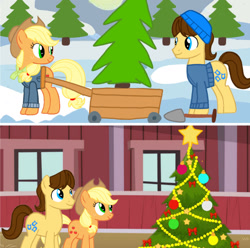 Size: 1280x1269 | Tagged: safe, artist:mlplary6, derpibooru import, applejack, caramel, earth pony, pony, carajack, christmas, female, holiday, male, shipping, straight