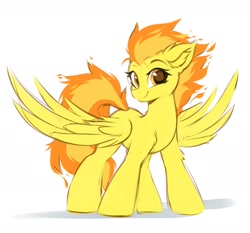 Size: 2144x2000 | Tagged: safe, artist:ask-colorsound, derpibooru import, spitfire, pegasus, pony, cute, cutefire, ear fluff, ears, female, fiery mane, high res, leg fluff, looking at you, mare, simple background, smiling, smiling at you, solo, spread wings, white background, wings