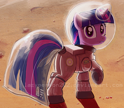 Size: 1232x1073 | Tagged: dead source, safe, artist:sophiesplushies, derpibooru import, edit, twilight sparkle, unicorn twilight, pony, unicorn, astronaut, butt, cropped, female, mare, mars, plot, raised hoof, raised leg, solo, spacesuit, tail helmet, twibutt, watermark