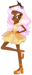 Size: 262x609 | Tagged: safe, artist:gihhbloonde, derpibooru import, oc, oc only, equestria girls, base used, clothes, dark skin, female, hand on hip, high heels, makeup, microphone, shoes, simple background, skirt, smiling, transparent background