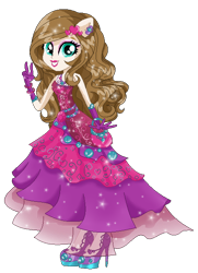 Size: 448x620 | Tagged: safe, artist:gihhbloonde, derpibooru import, oc, oc only, equestria girls, base used, clothes, dress, eyelashes, female, gloves, high heels, lipstick, long gloves, makeup, peace sign, shoes, simple background, solo, transparent background