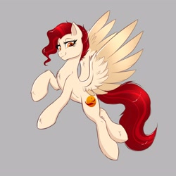 Size: 4000x4000 | Tagged: safe, artist:rand-dums, derpibooru import, oc, oc only, pegasus, pony, female, flying, gray background, pegasus oc, simple background, smiling, solo, spread wings, wings