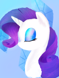 Size: 1536x2048 | Tagged: safe, artist:m-al, derpibooru import, rarity, pony, unicorn, bust, cutie mark background, eyes closed, female, gradient background, profile, solo