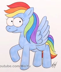 Size: 733x868 | Tagged: safe, artist:meiyu, derpibooru import, part of a set, rainbow dash, pegasus, pony, alternate design, style emulation, the simpsons, traditional art, watermark