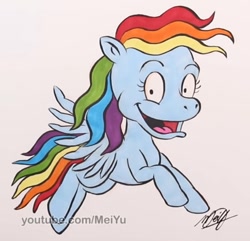 Size: 940x905 | Tagged: safe, artist:meiyu, derpibooru import, part of a set, rainbow dash, pegasus, pony, alternate design, rugrats, style emulation, traditional art, watermark