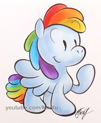 Size: 760x928 | Tagged: safe, artist:meiyu, derpibooru import, part of a set, rainbow dash, pegasus, pony, alternate design, bone (comic), style emulation, traditional art, watermark