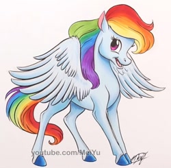 Size: 972x951 | Tagged: safe, artist:meiyu, derpibooru import, part of a set, rainbow dash, pegasus, pony, alternate design, bambi, disney style, style emulation, traditional art, watermark