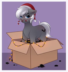 Size: 4347x4578 | Tagged: safe, artist:vetta, derpibooru import, oc, oc only, earth pony, pony, absurd resolution, box, coal, commission, garland, solo, ych result