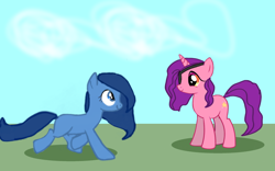 Size: 1920x1200 | Tagged: safe, artist:naturajellyfish, derpibooru import, oc, oc:eyepatch, oc:susy apple, oc:suzanne de los ponies applesauce, earth pony, pony, unicorn, 1000 hours in ms paint, eyepatch, female, lesbian, oc x oc, shipping