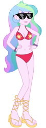 Size: 4286x11849 | Tagged: safe, artist:kevintoons915, derpibooru import, edit, princess celestia, principal celestia, equestria girls, absurd resolution, belly button, bikini, clothes, cutie mark, feet, female, hand on hip, sandals, simple background, solo, sunglasses, swimsuit, transparent background, vector