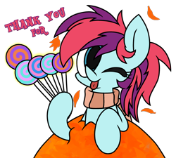 Size: 2422x2181 | Tagged: safe, artist:derpyalex2, derpibooru import, oc, oc only, oc:taffy swirl, earth pony, pony, autumn, clothes, leaves, milestone, scarf, simple background, solo, taffy, transparent background